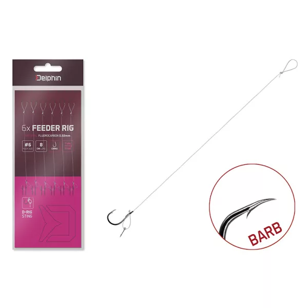 Delphin FLR D-rig 8cm 0,22mm Očko č. 8, Předvázaný háček s protihrotem s trnem na nástrahu 6ks