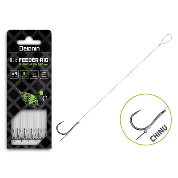 Delphin Fluoro Sting Feeder Rig 12cm Fluorocarbon Předvázaný s háčkem 6 Chinu 10ks