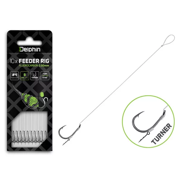 Delphin Fluoro Sting Feeder Rig 8cm Fluorocarbon Předvázaný 8 háček Turner 10ks