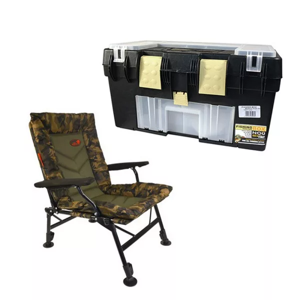 Carp Expert Comfort Camo Rybářská Židle s Fishing Boxem - 50x38x55cm