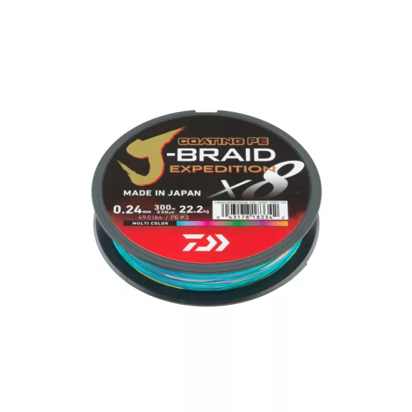 Daiwa J-Braid Expedition X8 Multi-Color 0,20mm 300m Pletená Hlavní Šňůra