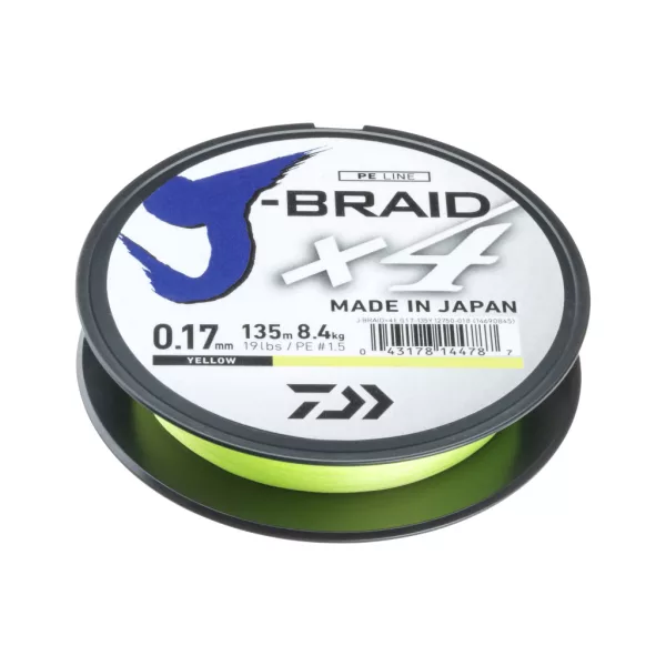 Daiwa J-Braid X4 Žlutá 0,07mm 135m Pletená Hlavní Šňůra