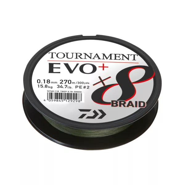 Pletená hlavní šňůra Daiwa Tournament X8 Braid Evo+ tmavě zelená 0,18mm 900m