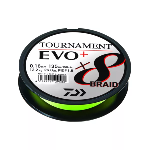 Daiwa Tournament X8 Braid Evo+ Chartreuse 0,14mm 2700m Pletená hlavní šňůra
