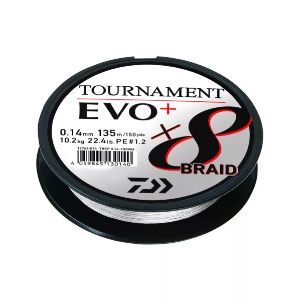 Daiwa Tournament X8 Braid Evo+ Bílá 0,12mm 2700m Pletená Hlavní Šňůra