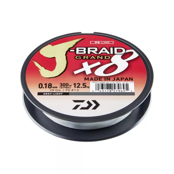 Daiwa J-Braid Grand X8 Světle šedá 0,20mm 135m Pletená hlavní šňůra