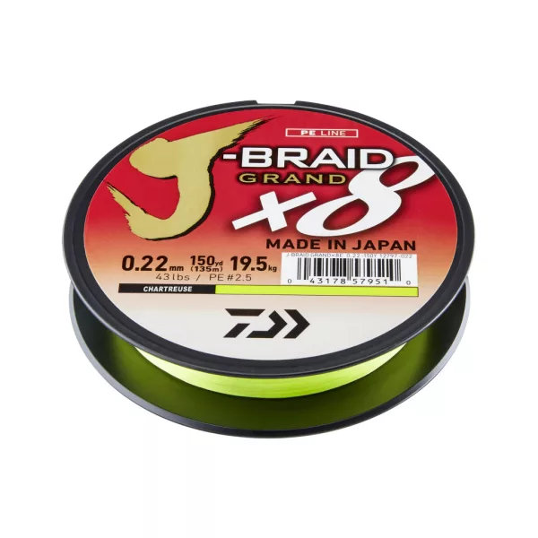 Daiwa J-Braid Grand X8 Chartreuse 0,28mm 135m Pletená Hlavní Šňůra