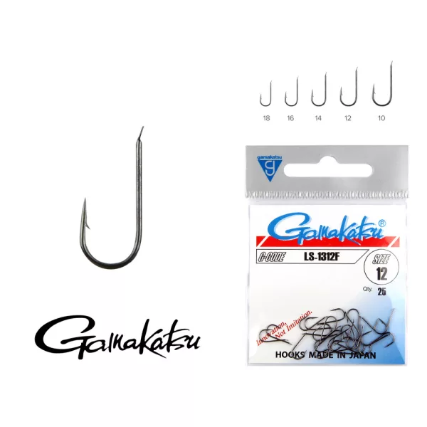 Gamakatsu LS-1312F/010 Černá 10 25ks/balení Kaprový háček s lopatkou a protihrotem