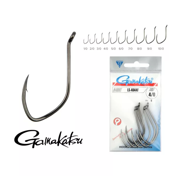 Gamakatsu LS-4644F/800 Černý 8/0 4ks/balení S očkem S protihrotem Háček na dravce