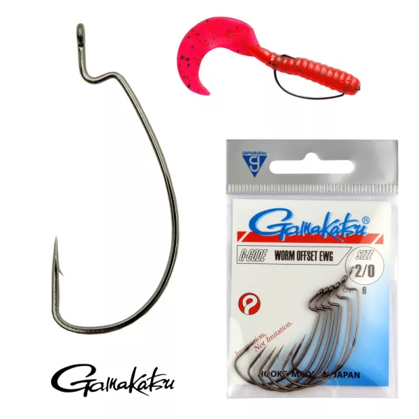 Gamakatsu Worm Offset Černý 1/0 5ks/balení S očkem S protihrotem Háček na dravce