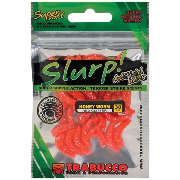 Trabucco Slurp Bait Honey Worm Red Glitter Krvavě červená Včelí larva 30db