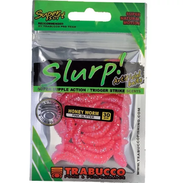 Trabucco Slurp Bait Honey Worm Růžový třpyt Růžová Včelí larva 30ks