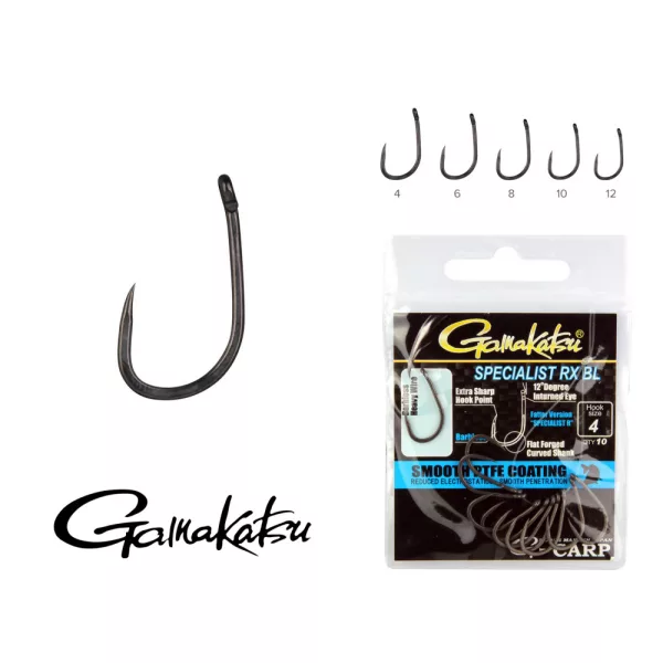 Gamakatsu G-Carp Specialist RX BL Černý 4 10ks/balení Boilie háček s očkem bez protihrotu