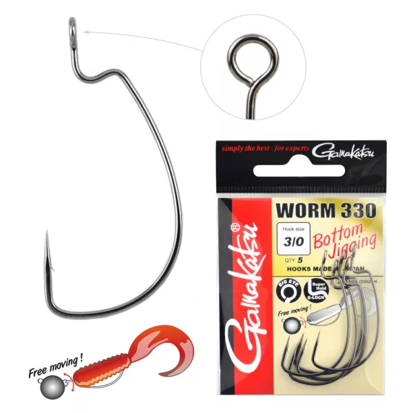 Gamakatsu Worm-330 Bottom Jigging Černá 1/0 5ks/balení Háček na dravé ryby s očkem a protihrotem