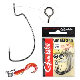   Gamakatsu Worm-330 Bottom Jigging Černá 4/0 5ks/balení Háček na dravé ryby s očkem a protihrotem