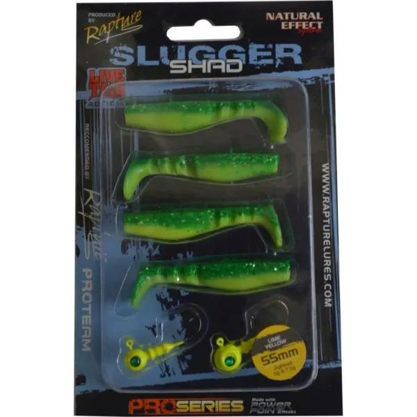 Rapture Slugger Shad Set 5,5cm Lime Yellow 4+2ks Sada umělých nástrah