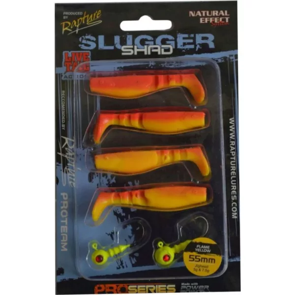 Rapture Slugger Shad Set 5,5cm Flame Yellow 4+2ks Sada umělých nástrah