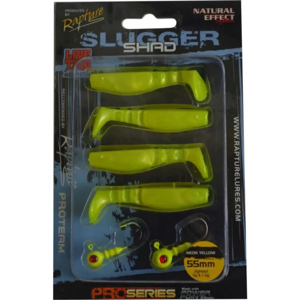 Rapture Slugger Shad Set 5,5cm Neon Yellow 4+2ks Sada umělých nástrah