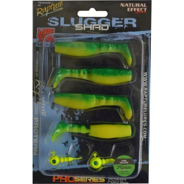 Rapture Slugger Shad Set 7,5cm Limetkově žlutá 4+2ks Sada umělých nástrah
