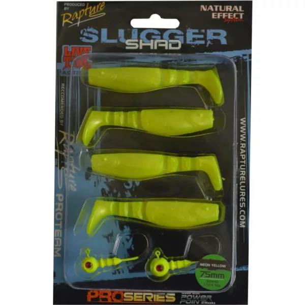 Rapture Slugger Shad Set 7,5cm Neonově žlutá 4+2ks Sada umělých nástrah