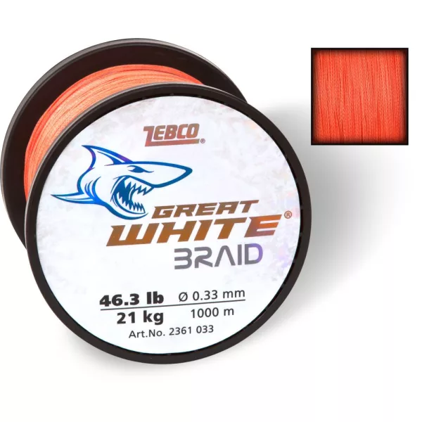 Zebco O 0,38mm Great White™ Pletená šňůra D: 1000m 26,00kg / 58lbs oranžová - Pletená šňůra