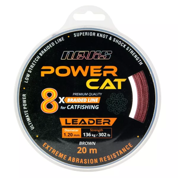 Nevis Powercat Braid Leader X8 20m 0.60mm Pletená návazcová šňůra-Hnědá