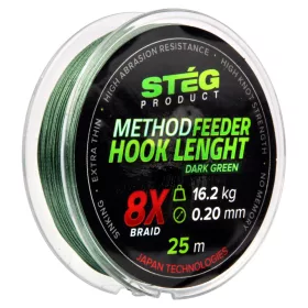   Stég Stég Method Feeder návazcová šňůra 0.16mm 25m Pletená návazcová šňůra-Tmavě zelená
