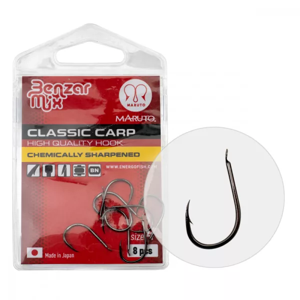 BENZÁR CLASSIC CARP HÁČEK 1/0 5KS/BAL - Feeder háček - Háček s protihrotem, Háček s lopatkou