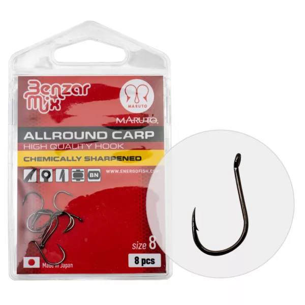 BENZÁR ALLROUND CARP HÁČEK 10 10KS/BAL - Feeder háček - Háček s protihrotem, Háček s očkem