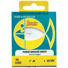   Sensas Rovný Kovaný Bronz 50cm 0,22mm 6 Monofil Předvázaný Háček 10ks