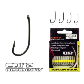   Carp Academy Teflon Hook XS-3 Černý 2 10ks/balení Háček s očkem, s protihrotem, na boilies