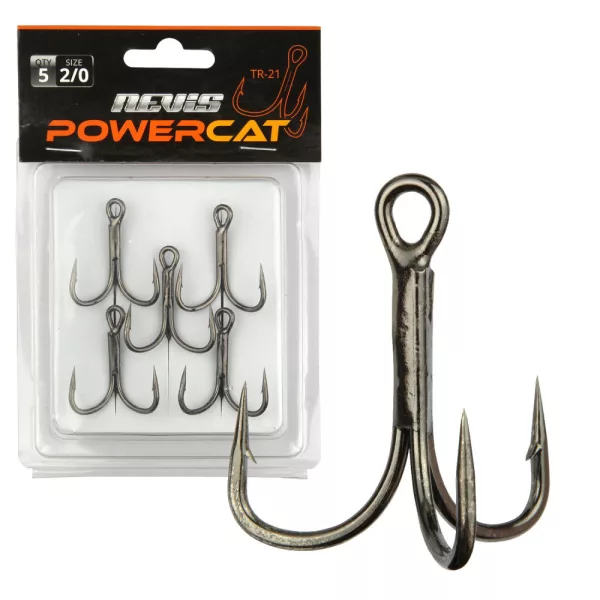 Nevis Powercat Treble Hook TR-21 Černý 4/0 5ks/balení Háček s očkem a protihrotem na dravé ryby