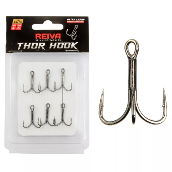 Reiva Treble Hook TR-20 Černý 2 6ks/balení Háček s očkem a protihrotem na dravé ryby