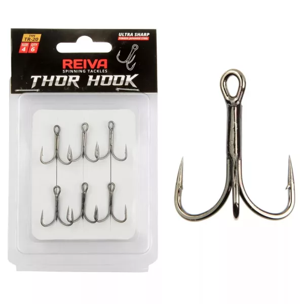 Reiva Treble Hook TR-20 Černý 6 6ks/balení Háček s očkem a protihrotem na dravé ryby