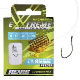   Nevis 8 S protihrotem, Očkový 40cm 0,20mm Monofilní předvázaný Feeder háček 10ks