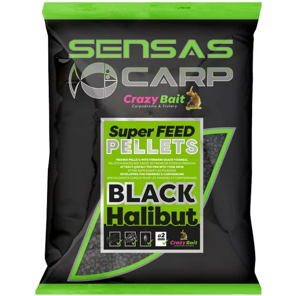 Sensas Super Feed Pellets Black Halibut 4mm Krmné pelety 700gr