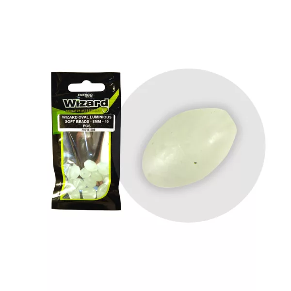 Wizard sumcový Oválný Fosforeskující 8mm Gumový korálek 10ks