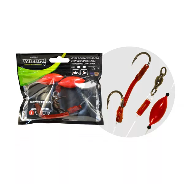 Wizard Monster Říční Upose Pro Double Monobraid Rig 9/0+11/0 4+4gr Kulatý Návazec na sumce