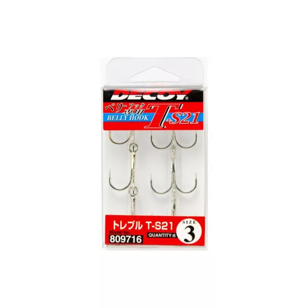 Decoy T-S21 Belly Hook #1/0 Háček s očkem a protihrotem, trojháček 4ks