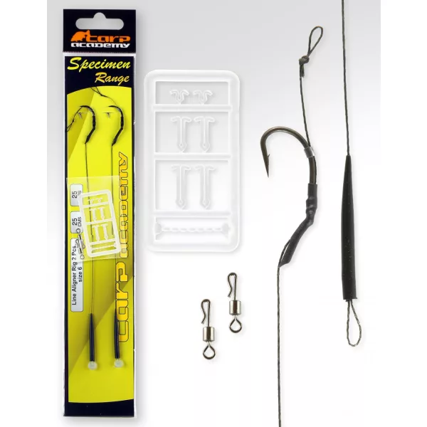 Carp Academy Line Aliger Rig Černý 6 2ks/balení S očkem S protihrotem Pletený předvázaný háček