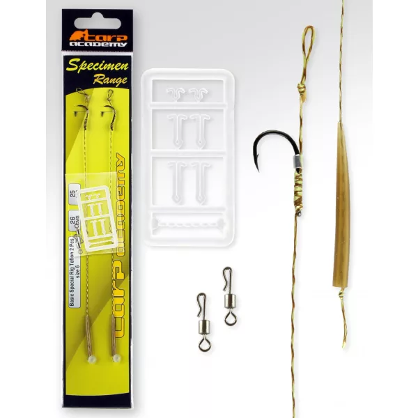 Carp Academy Basic Special Rig Teflon Černý 8 2ks/balení S očkem S protihrotem Pletený předvázaný háček