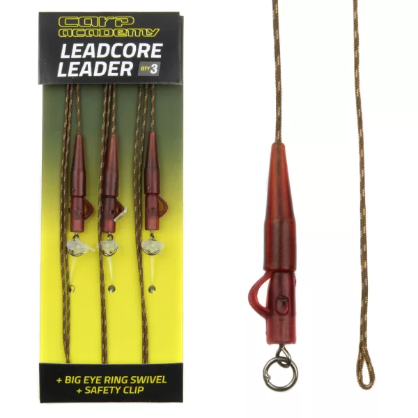 Carp Academy Předvázaný Leadcore Montáž s Velkookým Obratlíkem a Olověnou Sponou 3ks