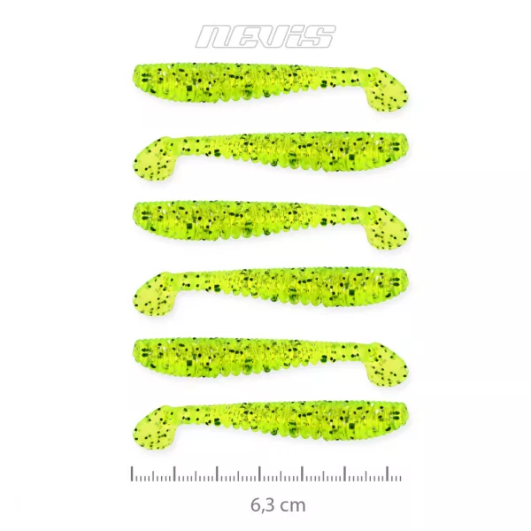 Nevis Impulse Shad 6,3cm 1,77gr 6ks/balení Fluo Zelené Třpytivé Plastové návnady