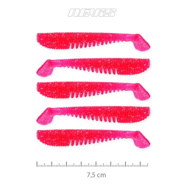 Nevis Impulse Shad 7,5cm 3,05gr 5ks/balení Růžové Třpytivé Plastové návnady