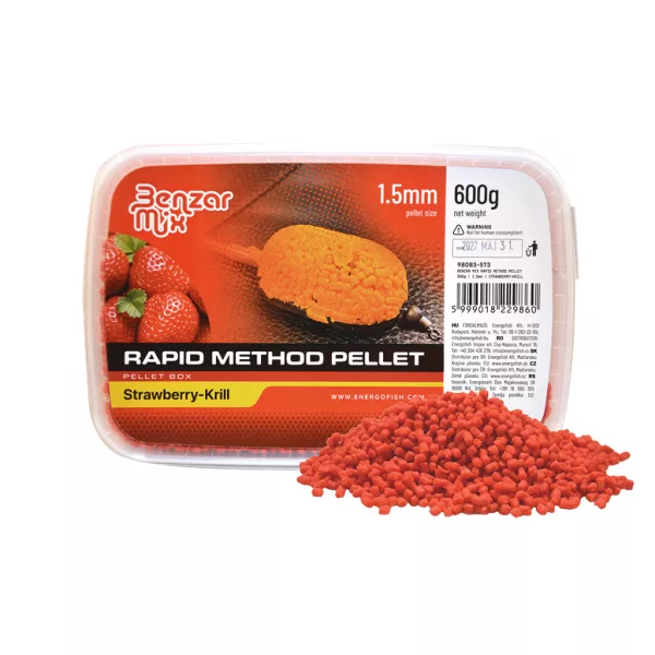 Benzár Mix Rapid Method Pellet 1,5mm Jahoda-Krill Pellet Box 600gr