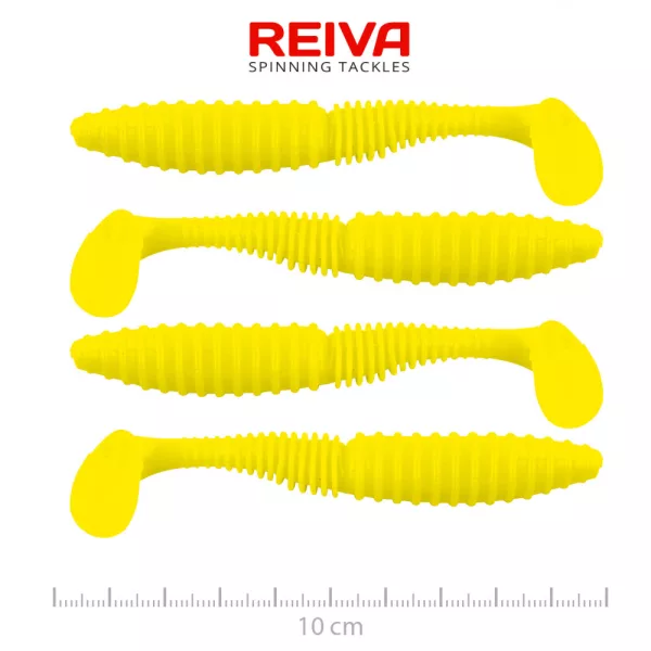 Reiva Candát Power Shad 10cm 7,05gr 4ks/balení (Citrónově žlutá) Plastová nástraha