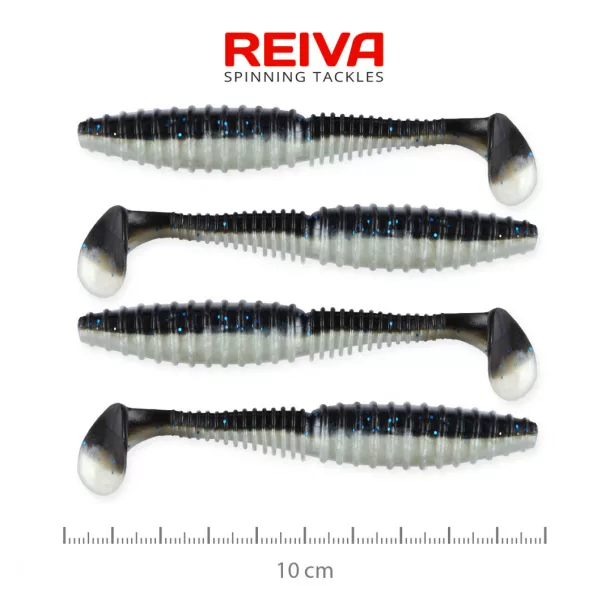 Reiva Candát Power Shad 10cm 7,05gr 4ks/balení (Černá stříbrná) Plastová nástraha