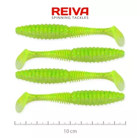   Reiva Candát Power Shad 10cm 7,05gr 4ks/balení (Fluo zelená třpytka I.) Plastová nástraha