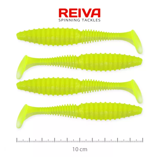 Reiva Candát Power Shad 10cm 7,05gr 4ks/balení (Fluo zelená) Plastová nástraha