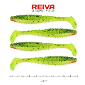   Reiva Candát Power Shad 10cm 7,05gr 4ks/balení (Zeleno-oranžová třpytka) Plastová nástraha